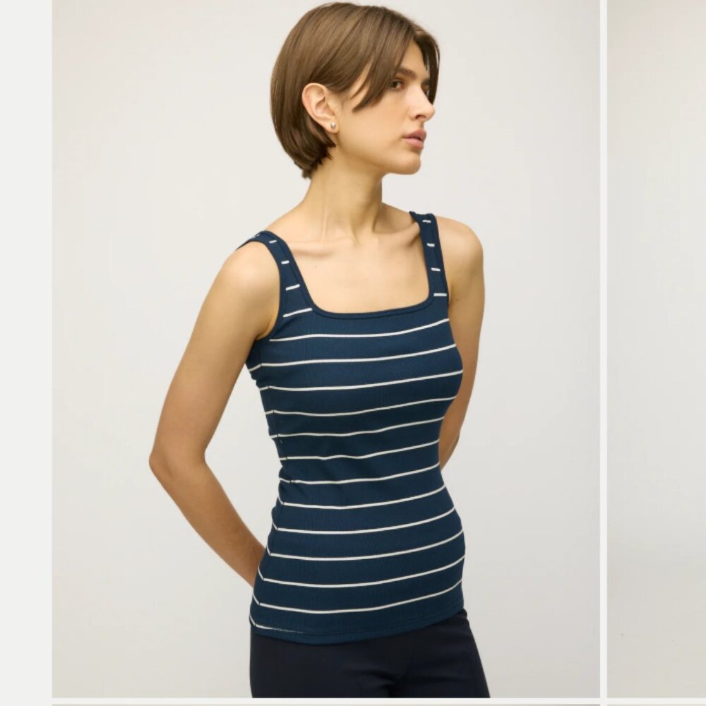 NWT KIT + ACE Cotton Blend Audrey Square Neck Tank - M - Navy Blue White Stripe